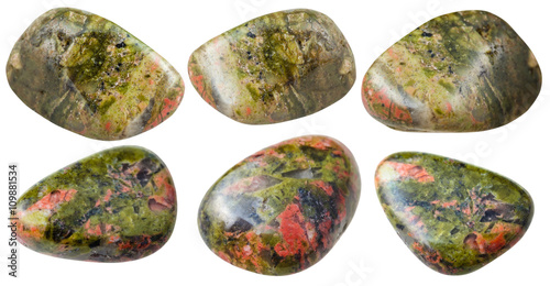 set of various unakite natural mineral gemstones