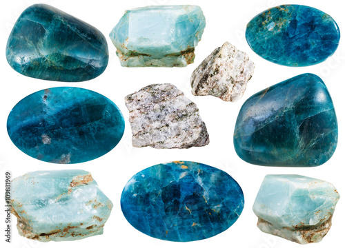 set of various apatite natural mineral stones photo