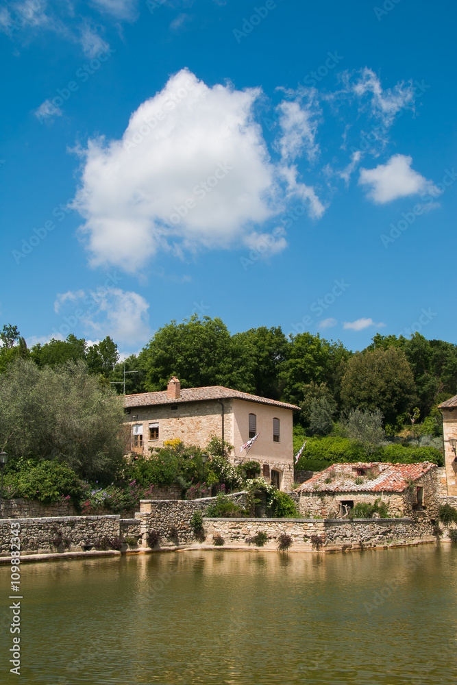 Old thermal baths in the medieval village Bagno Vignoni, Tuscany, Italy