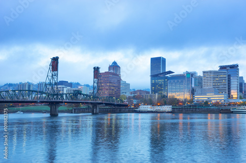 water,cityscape and skyline of portland in blue sky