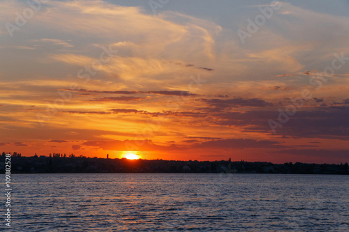 view on sunset behind river