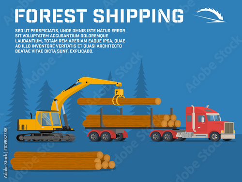 Shipping timber. Loading felled trees in the timber crane