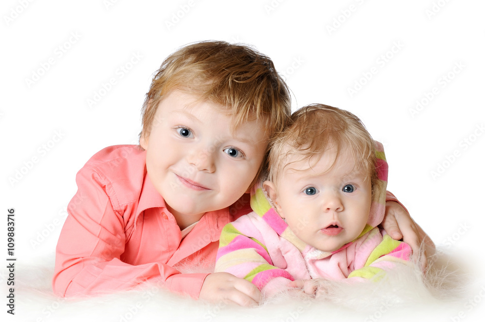 Adorable two children - sister and brother portrait Adorable two children - sister and brother portrait