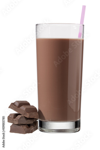 glass of chocolate drink with straw