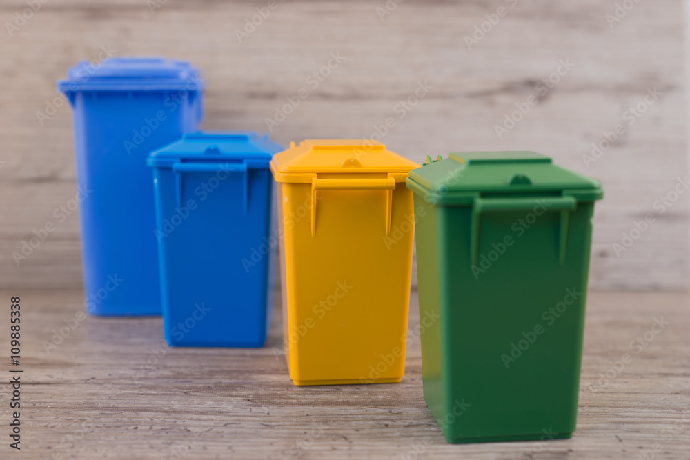 Set of recycle garbage bins, waste separation concept Set of recycle garbage bins, waste separation concept