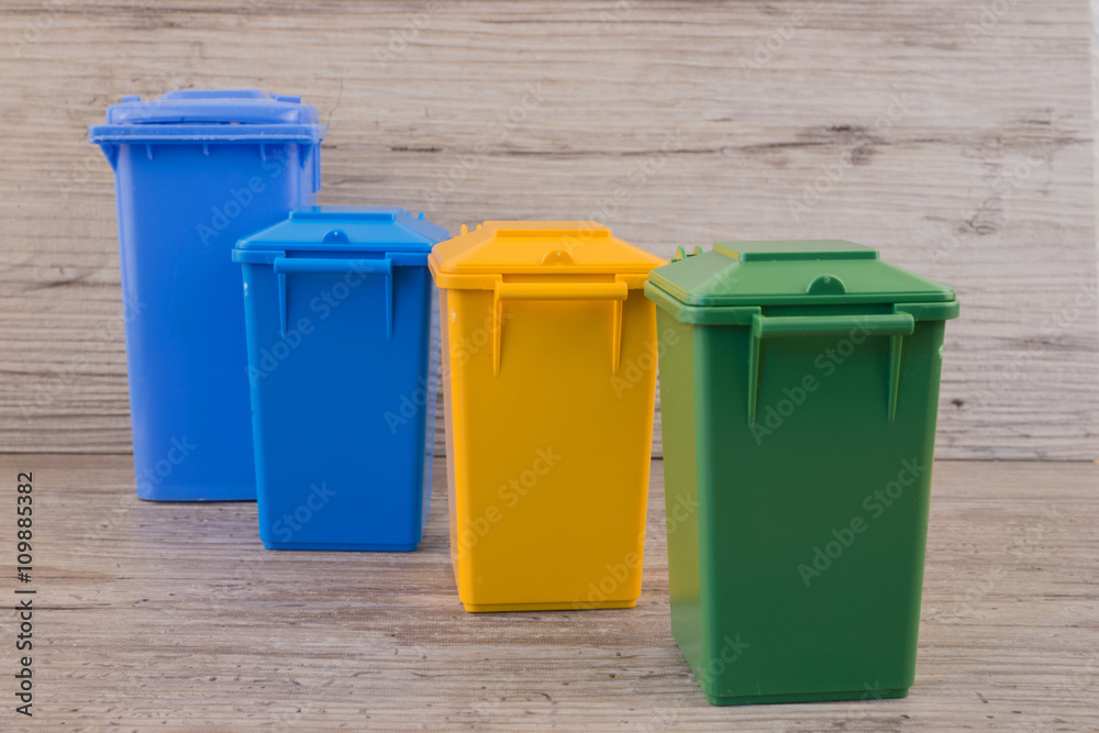 Set of recycle garbage bins, waste separation concept Set of recycle garbage bins, waste separation concept