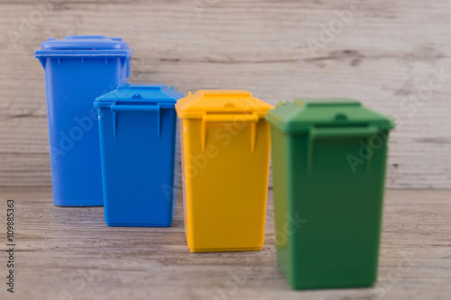 Set of recycle garbage bins, waste separation concept