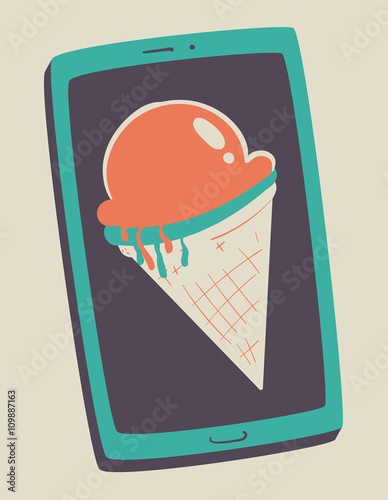 Ice Cream Cone Inside Cell Phone Screen