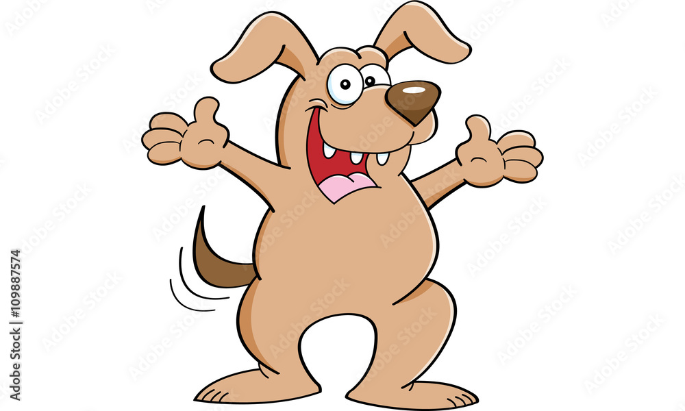 Fototapeta premium Cartoon illustration of a dog with both arms extended.