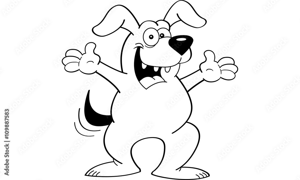 Obraz premium Black and white illustration of a dog with both arms extended.