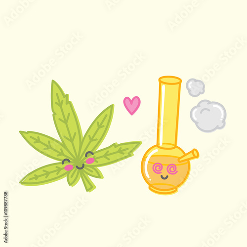Kawaii weed love bong vector illustration