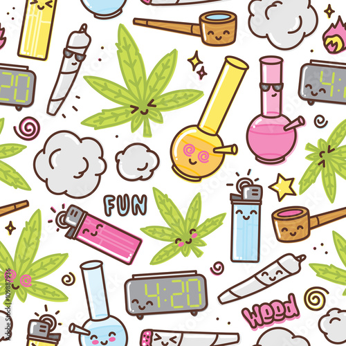 Marijuana kawaii cartoon seamless vector pattern 