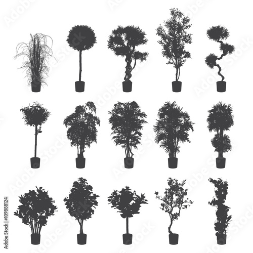 house and office plants silhouette set