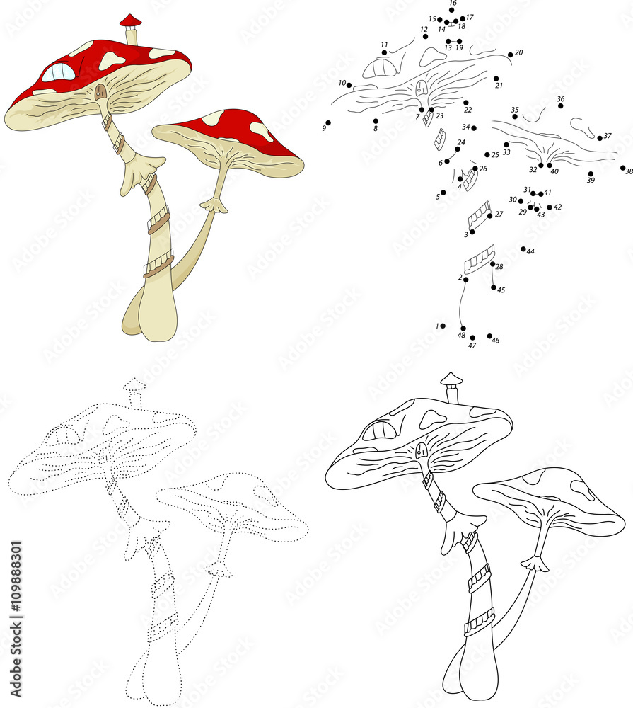 Cartoon mushroom house. Dot to dot game for kids Stock Vector | Adobe Stock