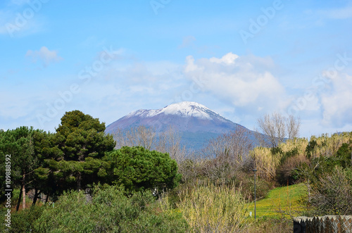 vesuvius volcano with snow on the top of mountain in italy