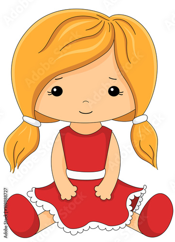 Fotografia Fabric doll in red dress isolated on white