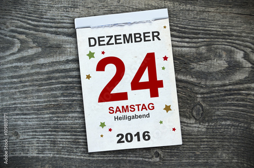Abreißkalender Kalender mit Heiligabend 2016