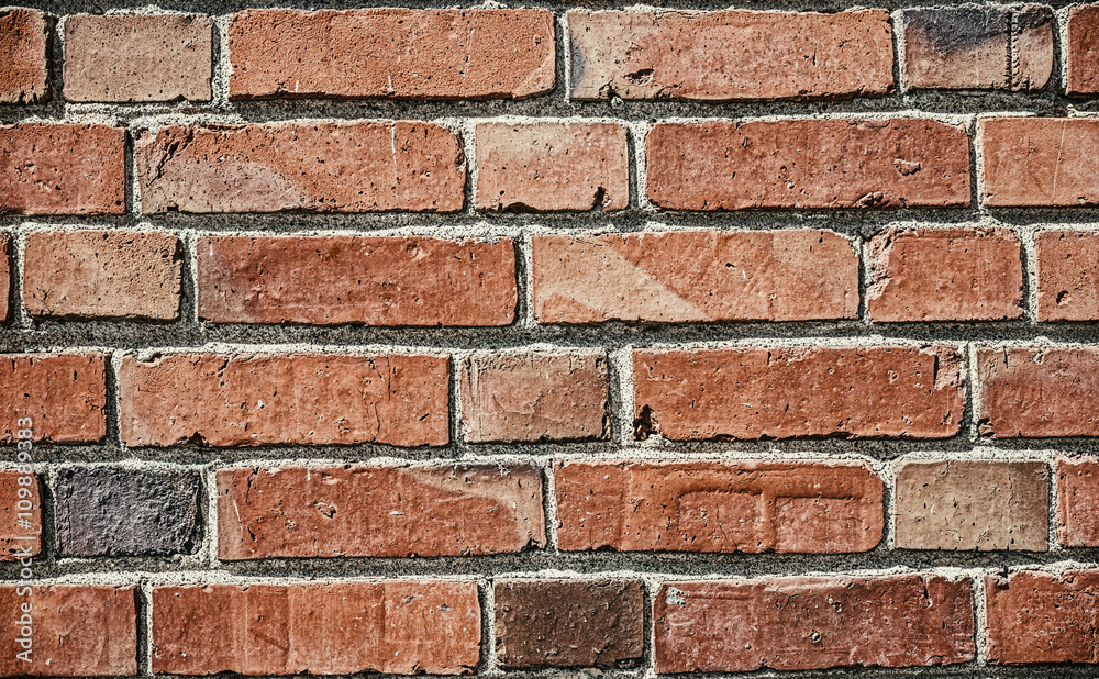 Obraz premium Washed Out Brick Wall for Texture Background with Vintage Edit, Dirt, Scratches, Noise