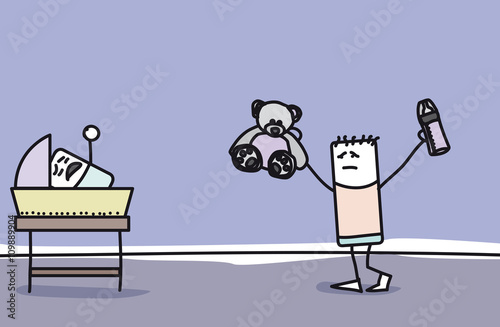 Bébé qui pleure et papa désemparé
