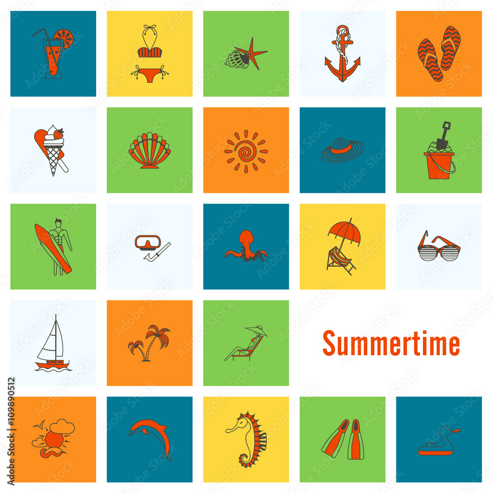 Summer and Beach Simple Flat Icons Summer and Beach Simple Flat Icons