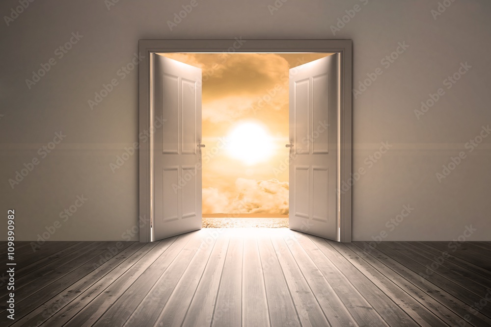 Naklejka premium Composite image of open big door on wall