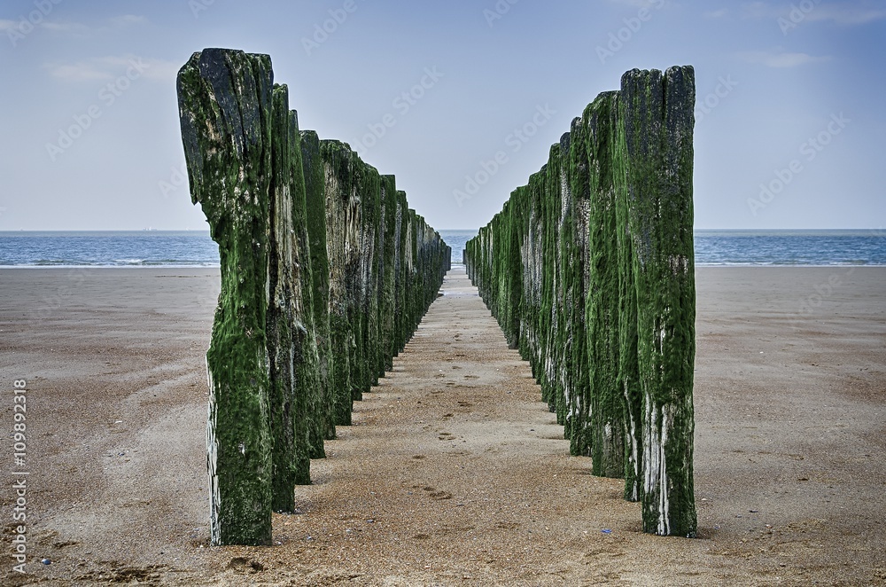 Breakwaters on the North Sea. Belgium Breakwaters on the North Sea. Belgium