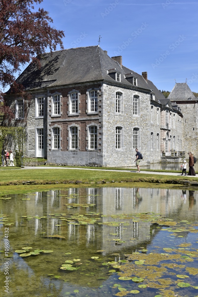 Reflet du château de Rouillon dans l'étang d'à côté aux Jardins d'Eau d'Annevoie Reflet du château de Rouillon dans l'étang d'à côté aux Jardins d'Eau d'Annevoie