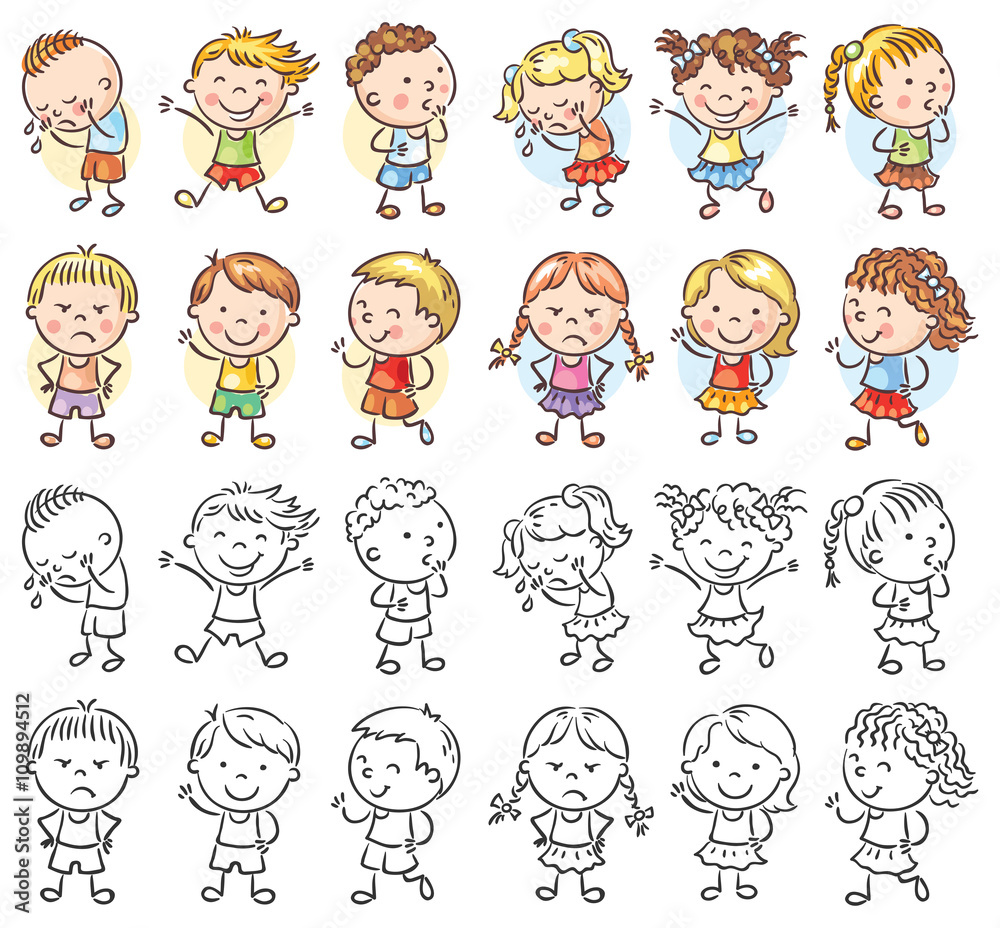 Set of different kids with various emotions Set of different kids with various emotions