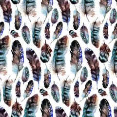 Papier peint photo Plumes aquarelles patrons Plumes aquarelle motif graphique nature  © Inna Sinano
