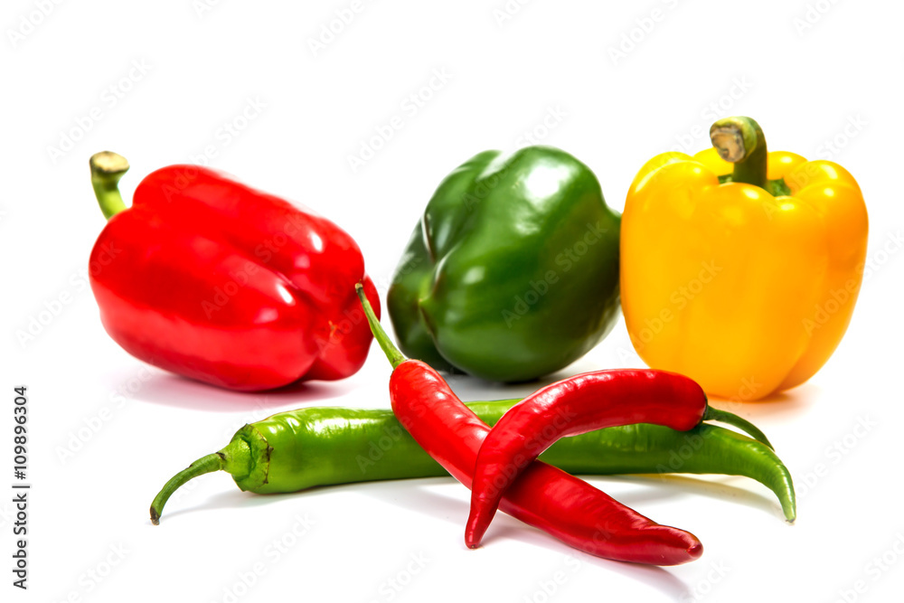chili peppers and red, yellow and green bell pepper
