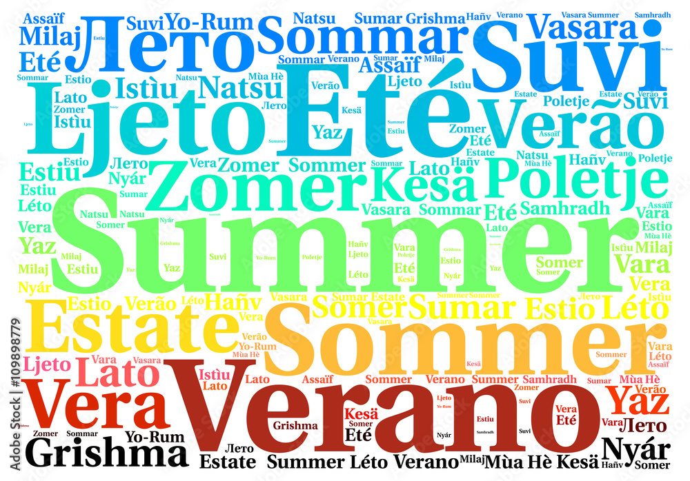 Summer in different languages word cloud