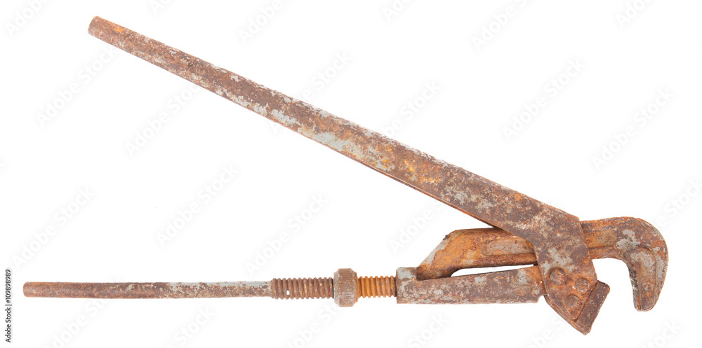 rusty wrench isolated on white background