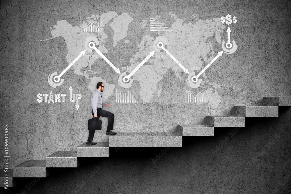 Drawing start up concept on wall Drawing start up concept on wall
