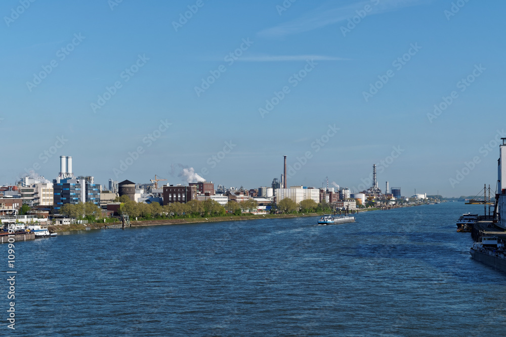 Chemical production plants in Ludwigshafen as seen from a bridge to Mannheim in Germany.