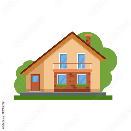 Colorful Flat Residential House. Private residential architecture. Family home. Traditional and modern house. Flat style vector illustration