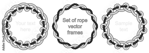 Set of black and white rope vector frames