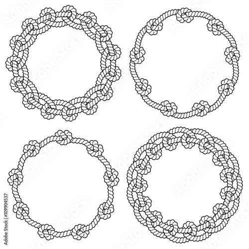 Set of black and white rope vector frames