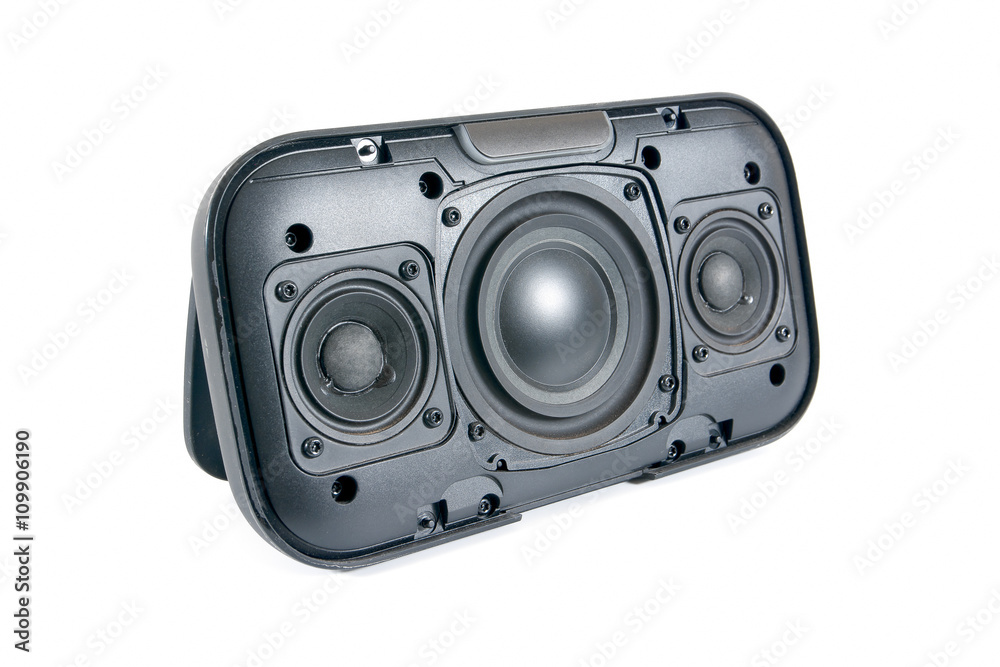 Side open of bluetooth speaker isolated on white background Side open of bluetooth speaker isolated on white background