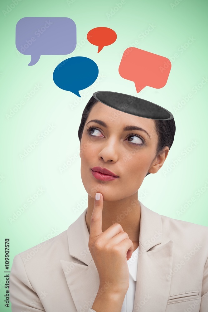 Composite image of smiling businesswoman thinking Composite image of smiling businesswoman thinking