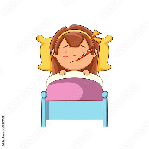 Sick girl in bed