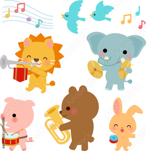 動物たちの音楽隊のイラストセット