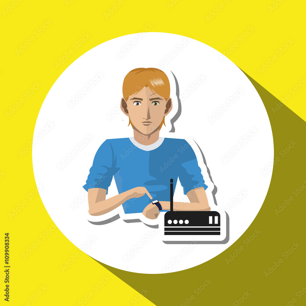 Social media with boy design over white background