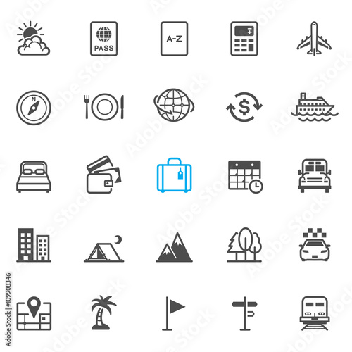 Travel and Vacation Icons with White Background
