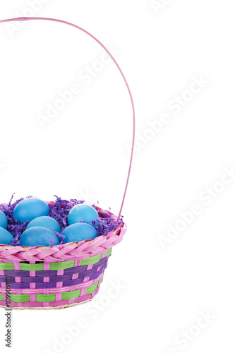 blue eggs with pink basket