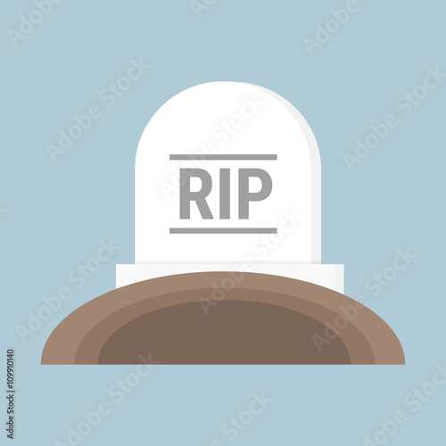 Cartoon grave flat design. Vector illustration, long shadow, hal