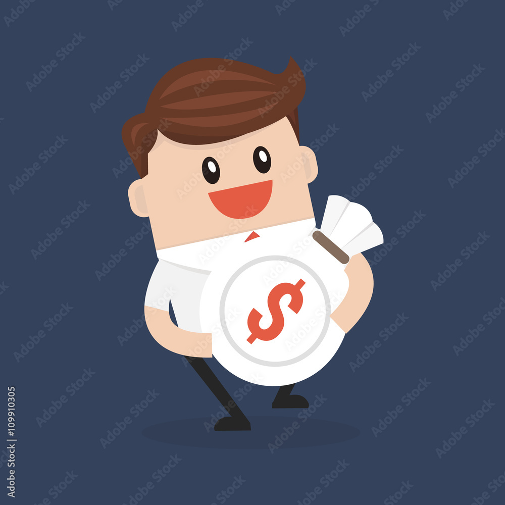 Businessman holding a money bag with dollar sign.