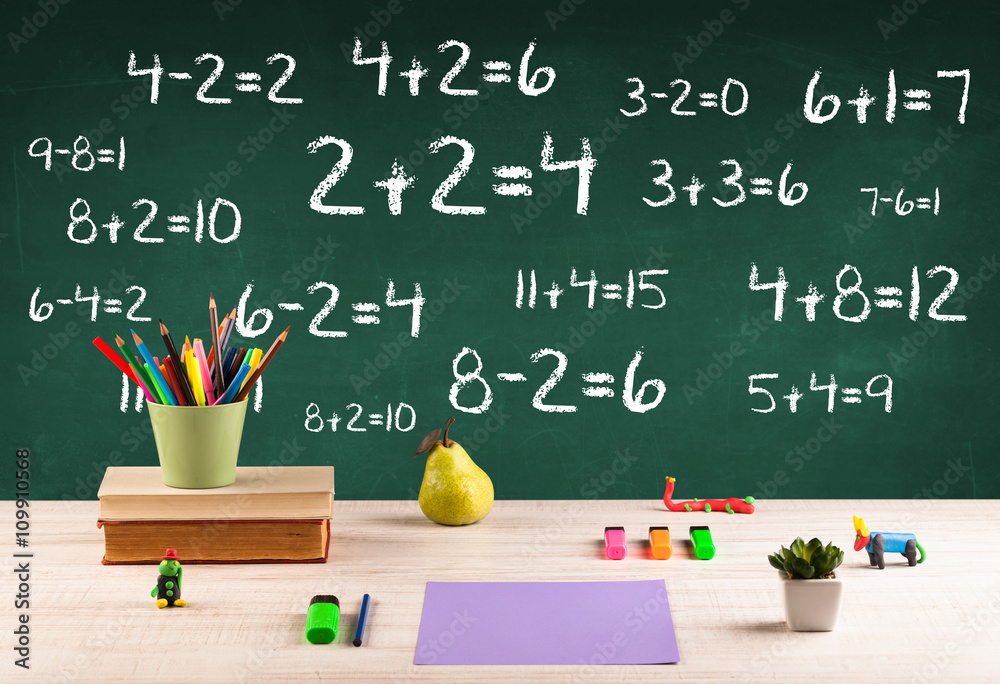 School blackboard with pile of books School blackboard with pile of books