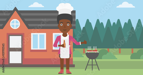Woman preparing barbecue.