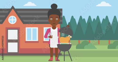 Woman preparing barbecue.