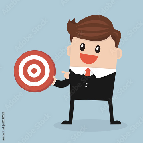 Businessman holding a big target, flat design, vector